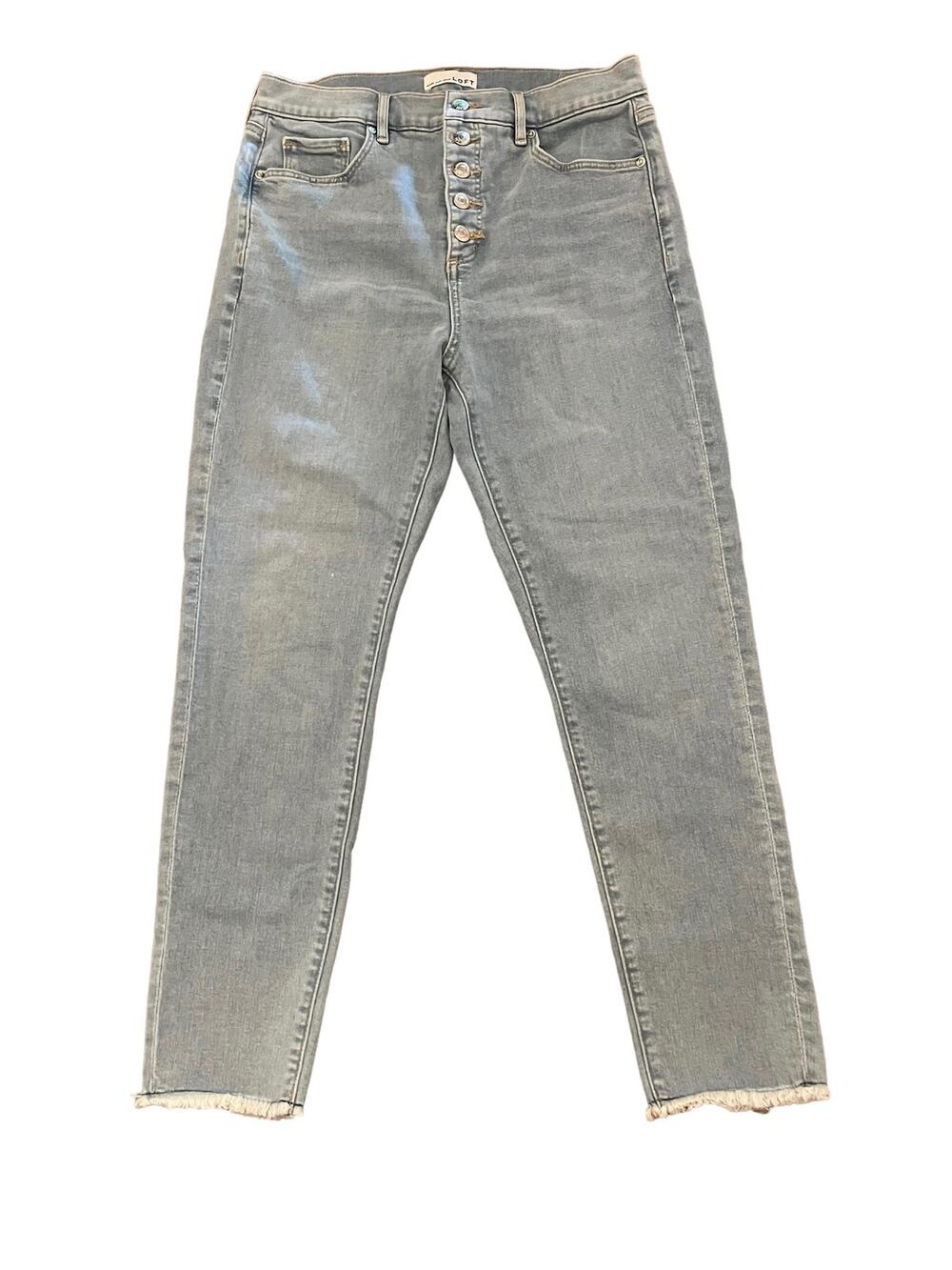 Ann Taylor Loft Women’s The Skinny Light Wash Frayed Hem Button Fly Jeans 10